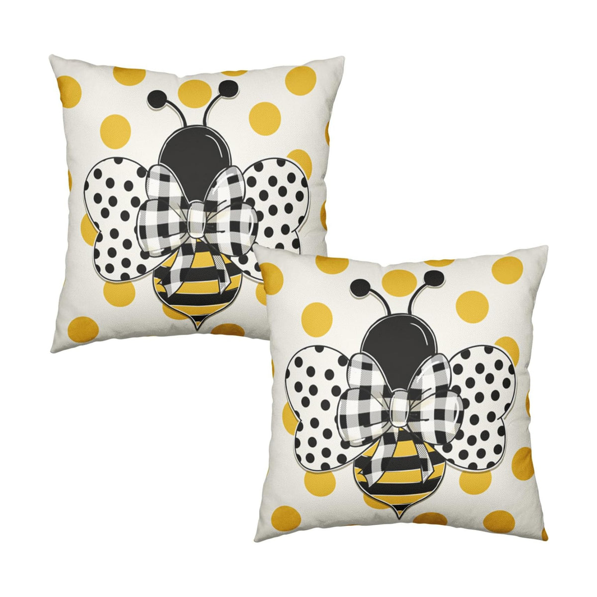 Summer Bumblebee Throw Pillow Covers 16x16 Set of 2 Polka Dot Bee Decorative Pillow Cases Yellow Honeybee Outdoor Farmhouse Cushion Cover for Home Couch Sofa Decor