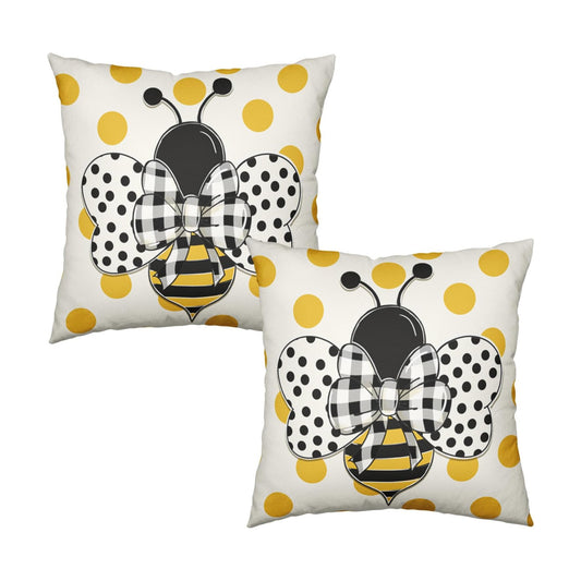 Summer Bumblebee Throw Pillow Covers 16x16 Set of 2 Polka Dot Bee Decorative Pillow Cases Yellow Honeybee Outdoor Farmhouse Cushion Cover for Home Couch Sofa Decor