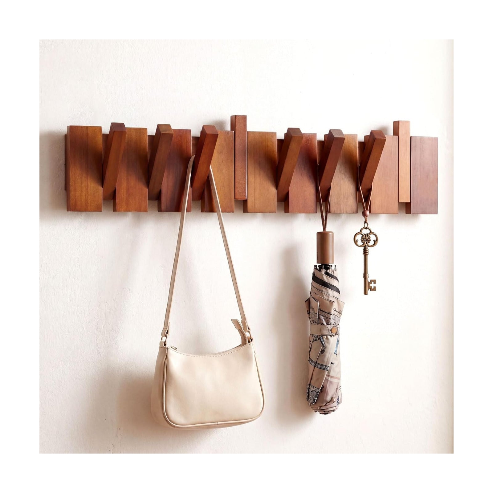 4 Hook Wood Coat Rack Wall Mount Wooden Coat Hooks Rustic Heavy Duty Flip / Wood Color / 8 Hooks