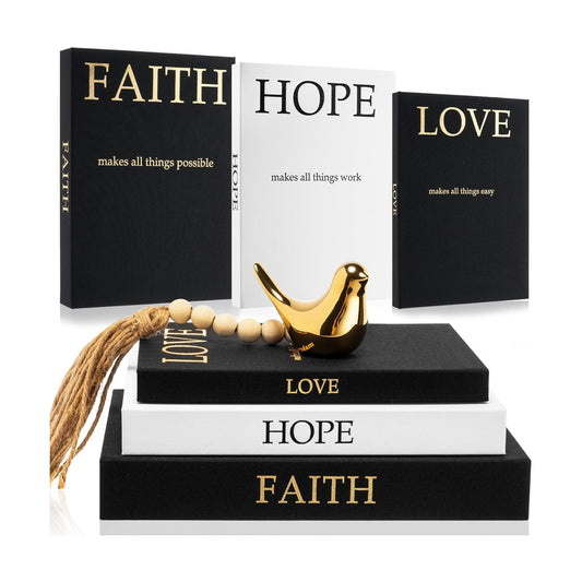 Linen Decorative Books Set Includes Bird and Wooden Beaded Tassel / Classic Colors / Gold / Set of 3