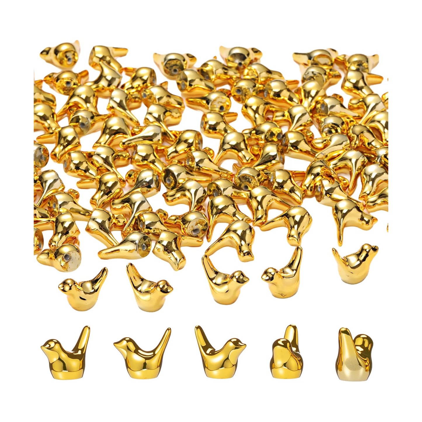 Golden Mini Bird Figurines Miniature Resin Bird Statues Small Animal Statues / Gold / Set of 100
