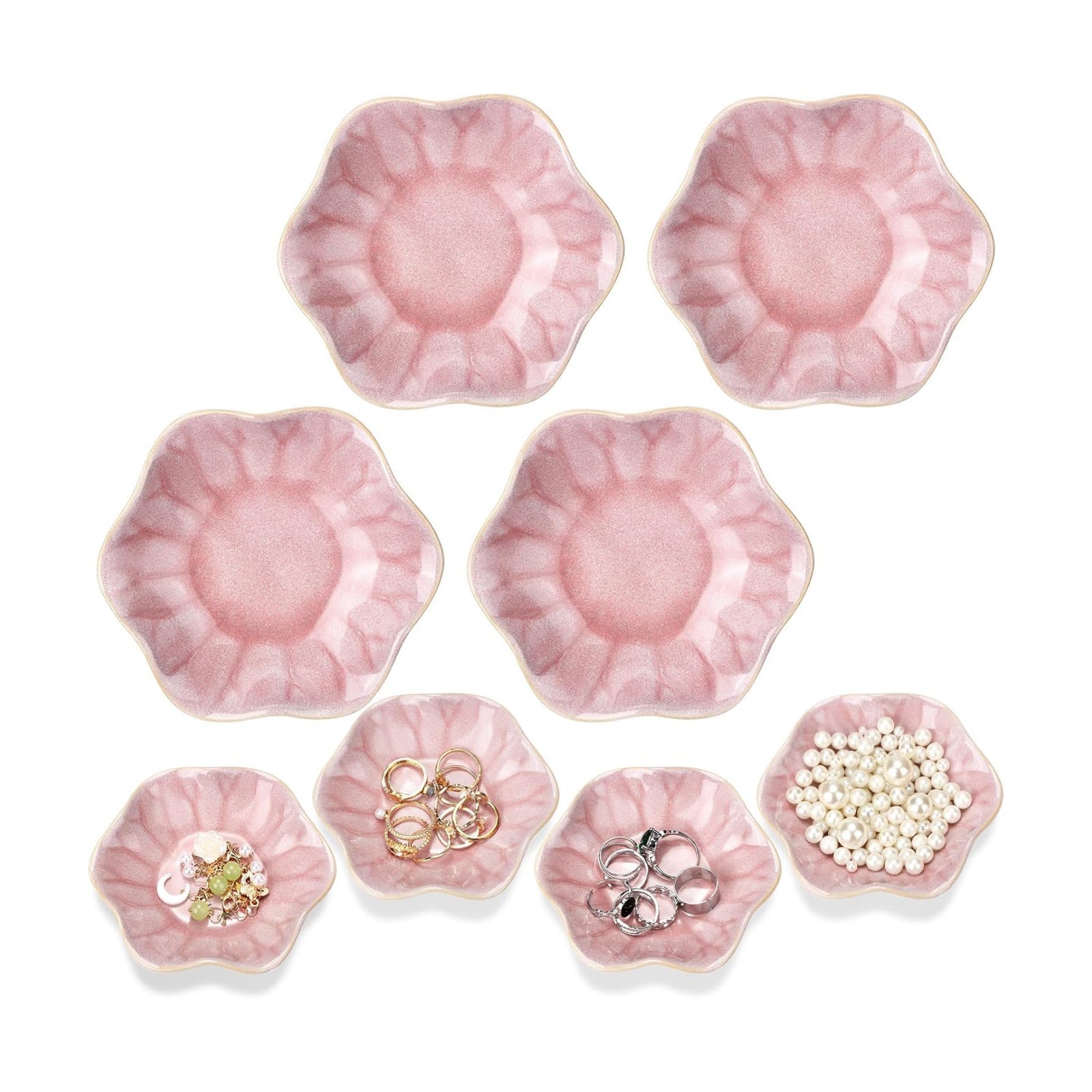 Small Jewelry Dish Trinket Holder Tray for Rings Earrings Key Bowl Women / Pink / Ceramic / Set of 4