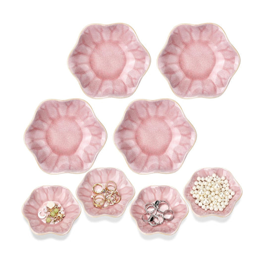 Small Jewelry Dish Trinket Holder Tray for Rings Earrings Key Bowl Women / Pink / Ceramic / Set of 4