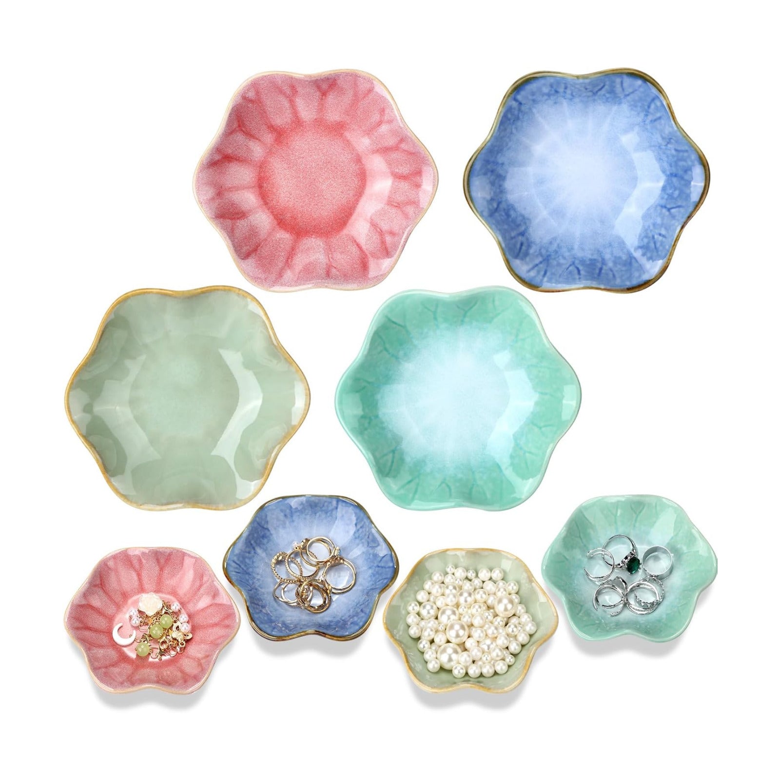 Small Jewelry Dish Trinket Holder Tray for Rings / Pink,blue,cyan,green / Ceramic / Set of 4