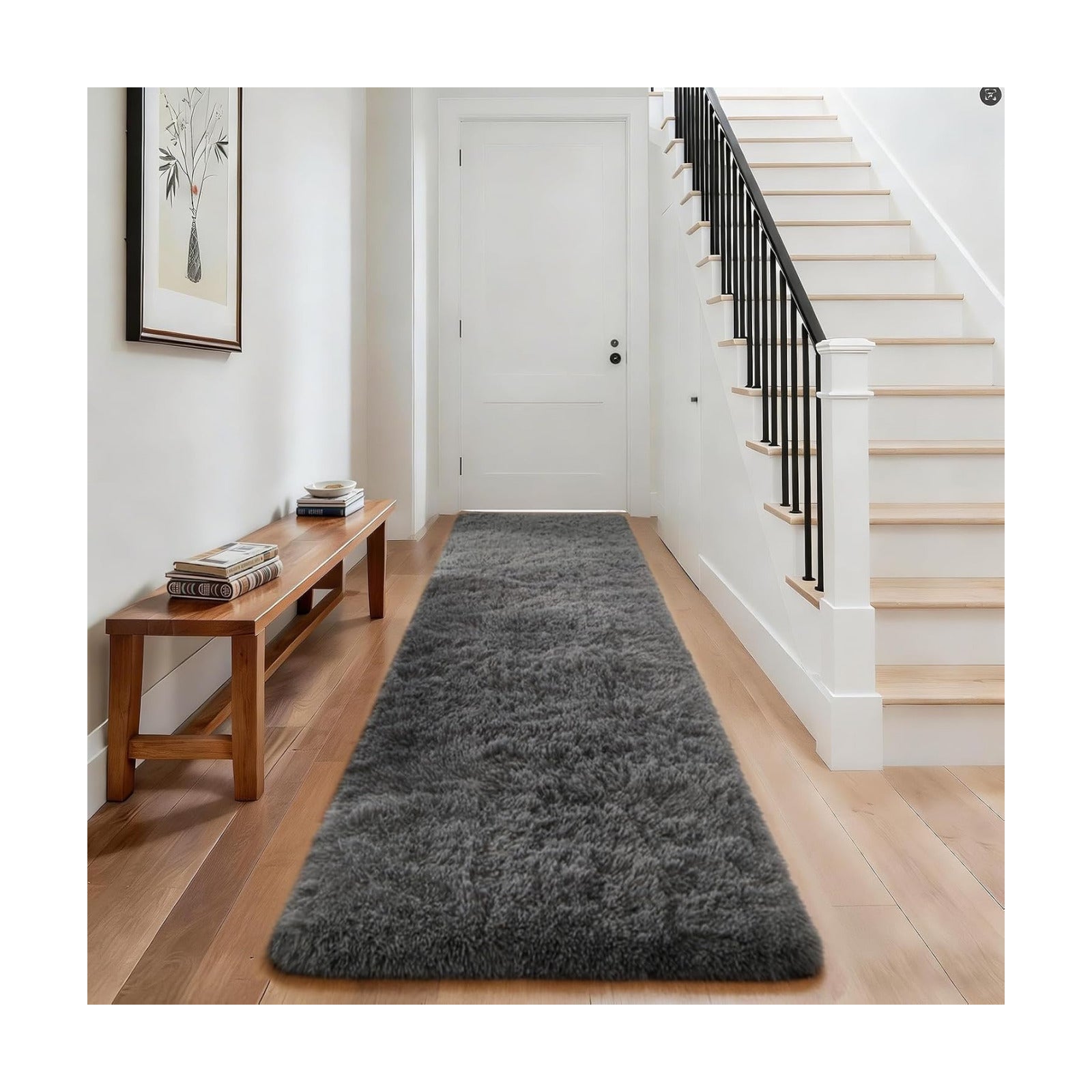 Ophanie Runner Rug for Hallway, 3x8 Washable Non-Slip Fluffy Soft Bedside Rugs, Bedroom Living Room Shaggy Carpet for