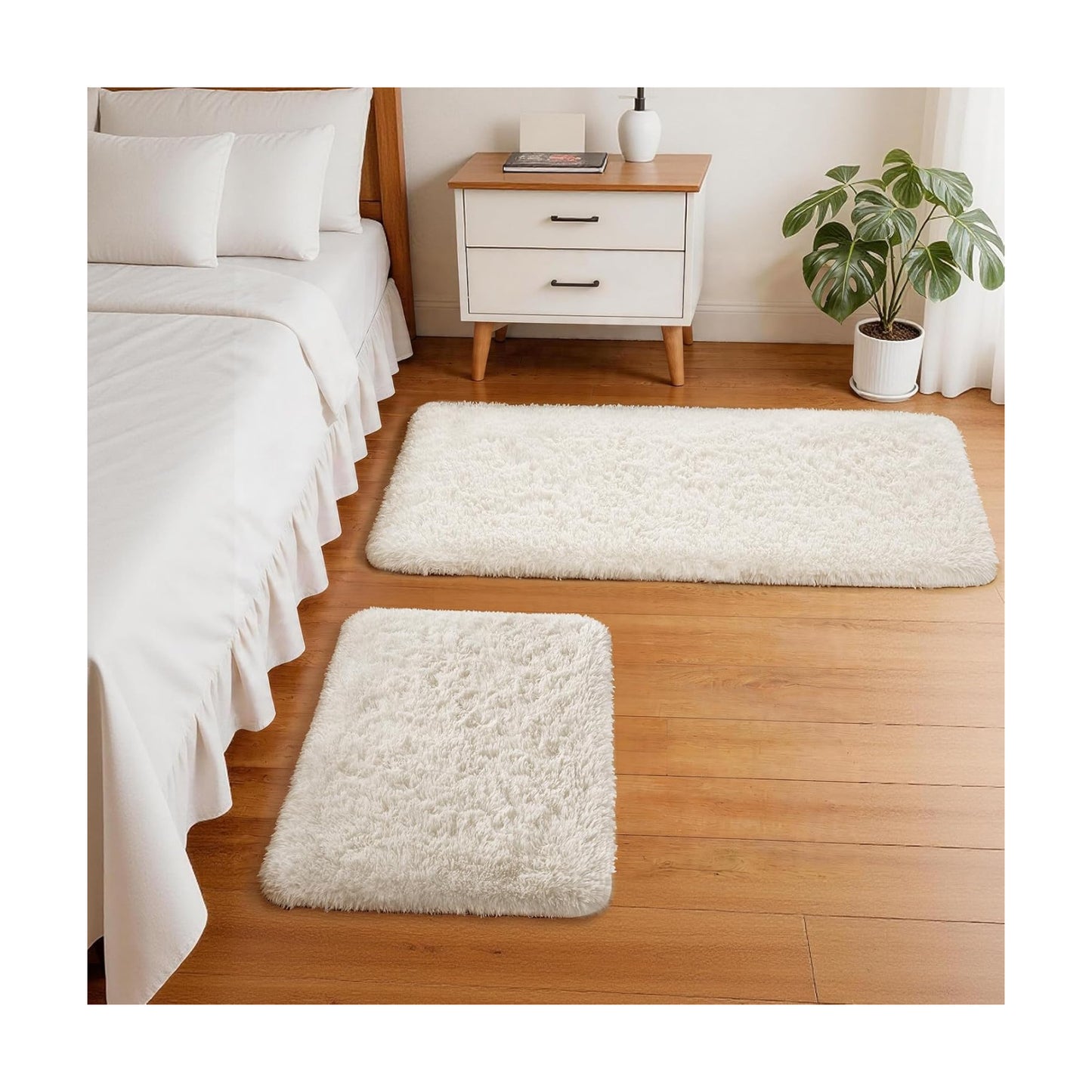 Ophanie Small Rug Washable Non Slip Throw Bedside Area Rugs, Fluffy Soft Mini Bedroom Carpet, 1.5x2.5 and 1.5x4 Rug