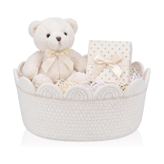 Scalloped Small Storage Basket Round Rope Basket / White / Rectangle Style