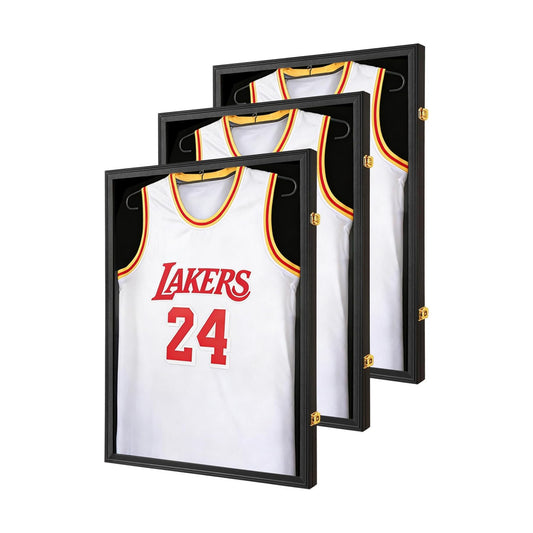 Jersey Frame Display Case, Black Shadow Box for Sport Jerseys, 3P | Wall Mount, Jersey Shadow Box, Golden Anti-Theft