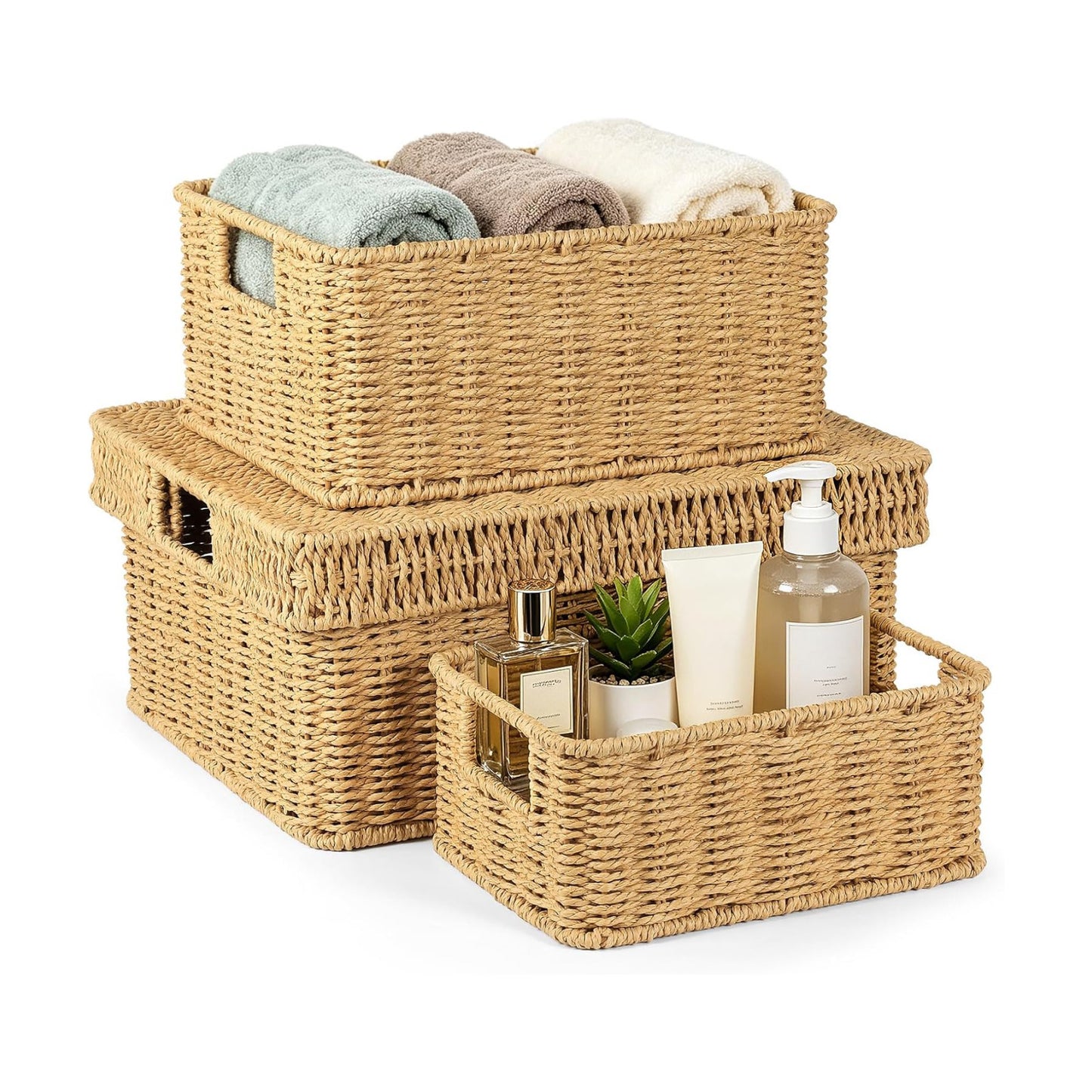 Wicker Storage Basket / Natural / 15 x 12 x 6.8 / 3-piece Mixed Set