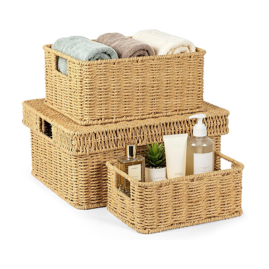 Wicker Storage Basket / Natural / 15 x 12 x 6.8 / 3-piece Mixed Set