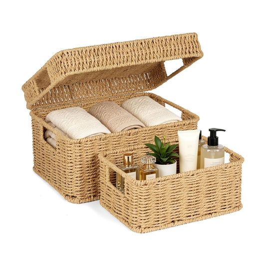 Wicker Storage Basket / Natural / 12 x 10 x 5.5 / 2-piece Mixed Set