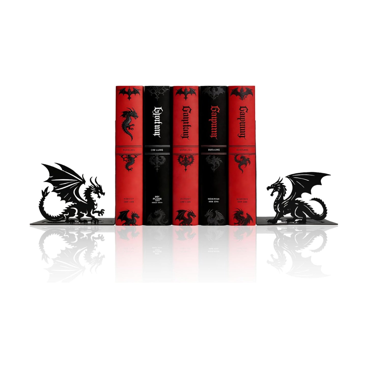 Book Ends / Iron Gothic Decorative Bookends / Dragon / Matte Black
