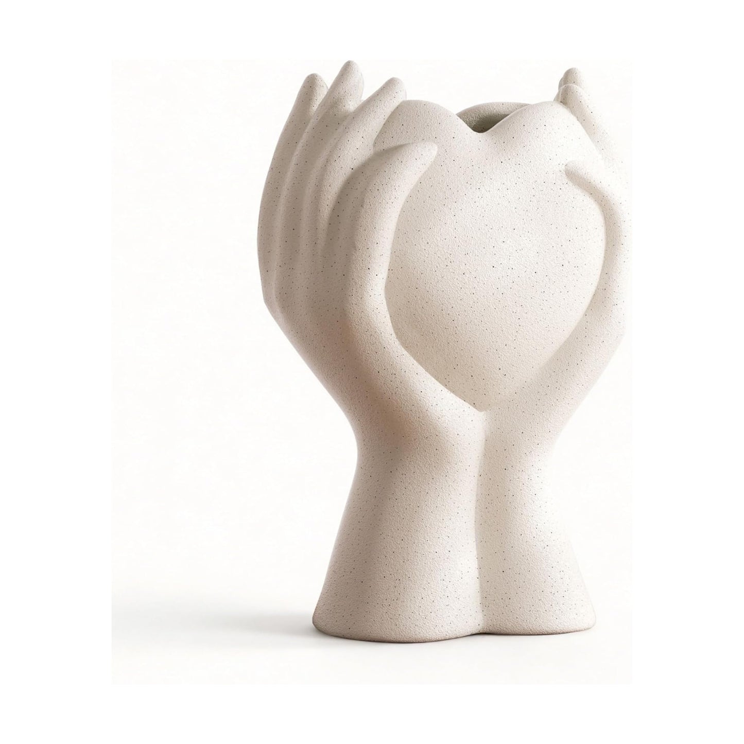 Heart Hand White Ceramic Vase / Cream White / 8 Inch