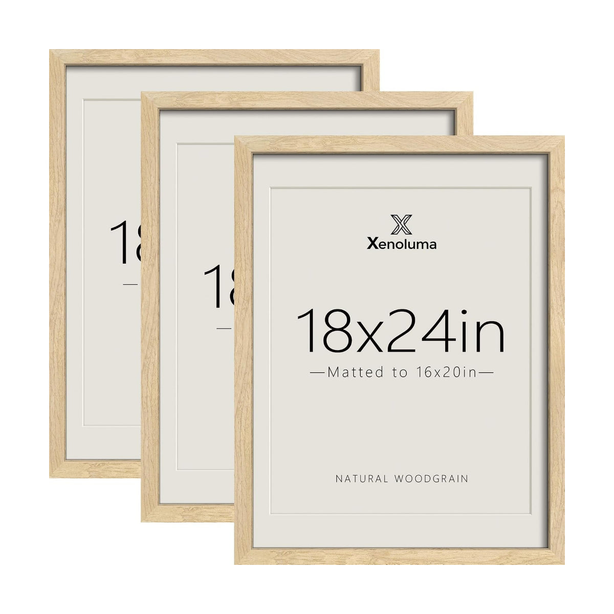 18x24 Poster Frames - 3 Pack, Natural Solid Wood Picture Wide Border Frame, Display 16x20 with Mat or 18 x 24 Without