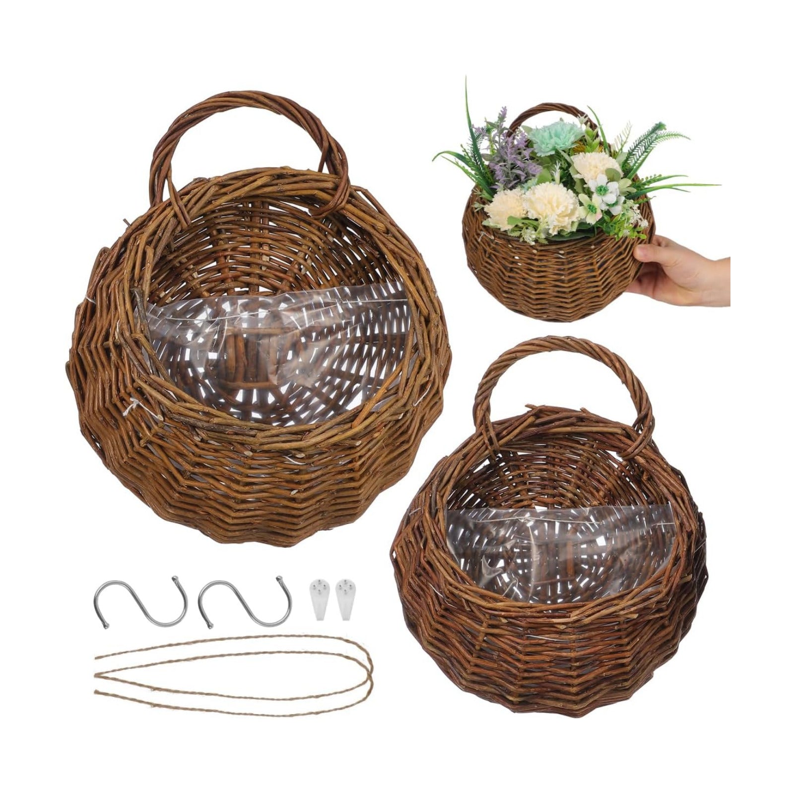 Wall Hanging Flower Pot Basket Rattan Wall-Mounted Flower Basket