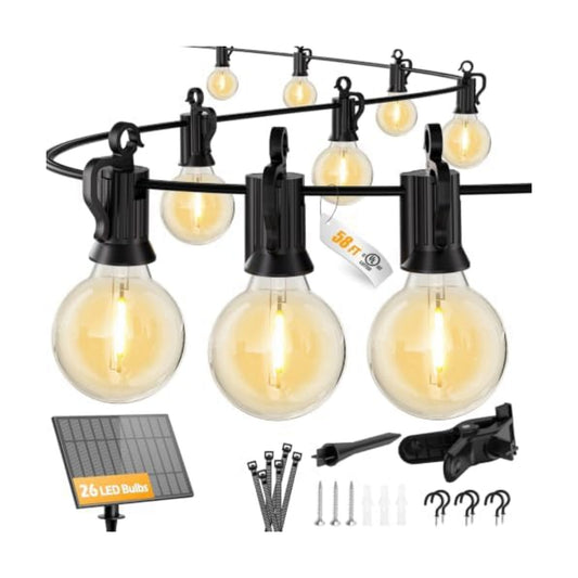 Brightown 58FT 26 LED Solar String Lights Outdoor, 20h+ Runtime, USB Port