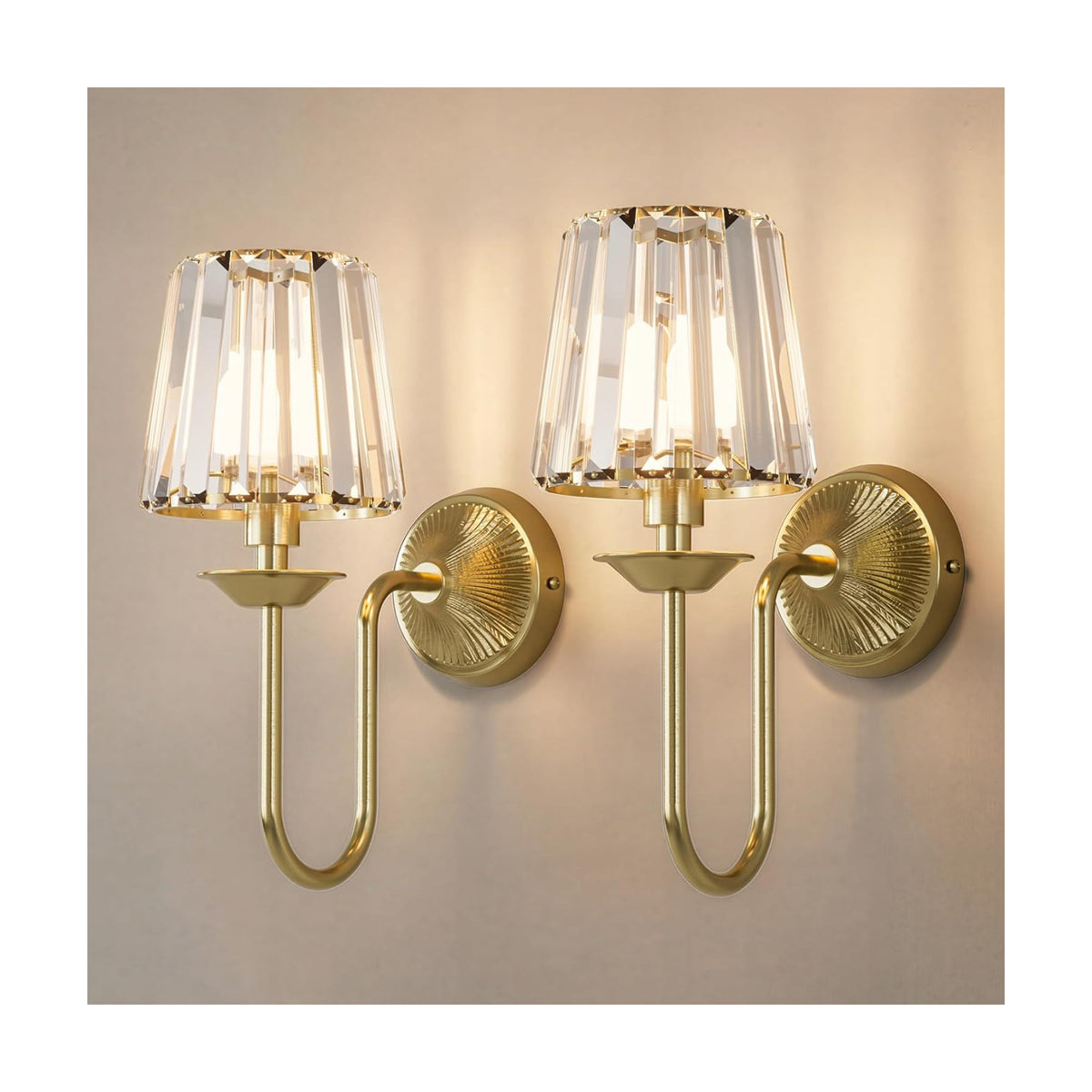Brass Battery Operated Wall Sconces Set of Two, Crystal Wireless Rechargeable Wall Lights with Remote, Dimmable 3 CCT