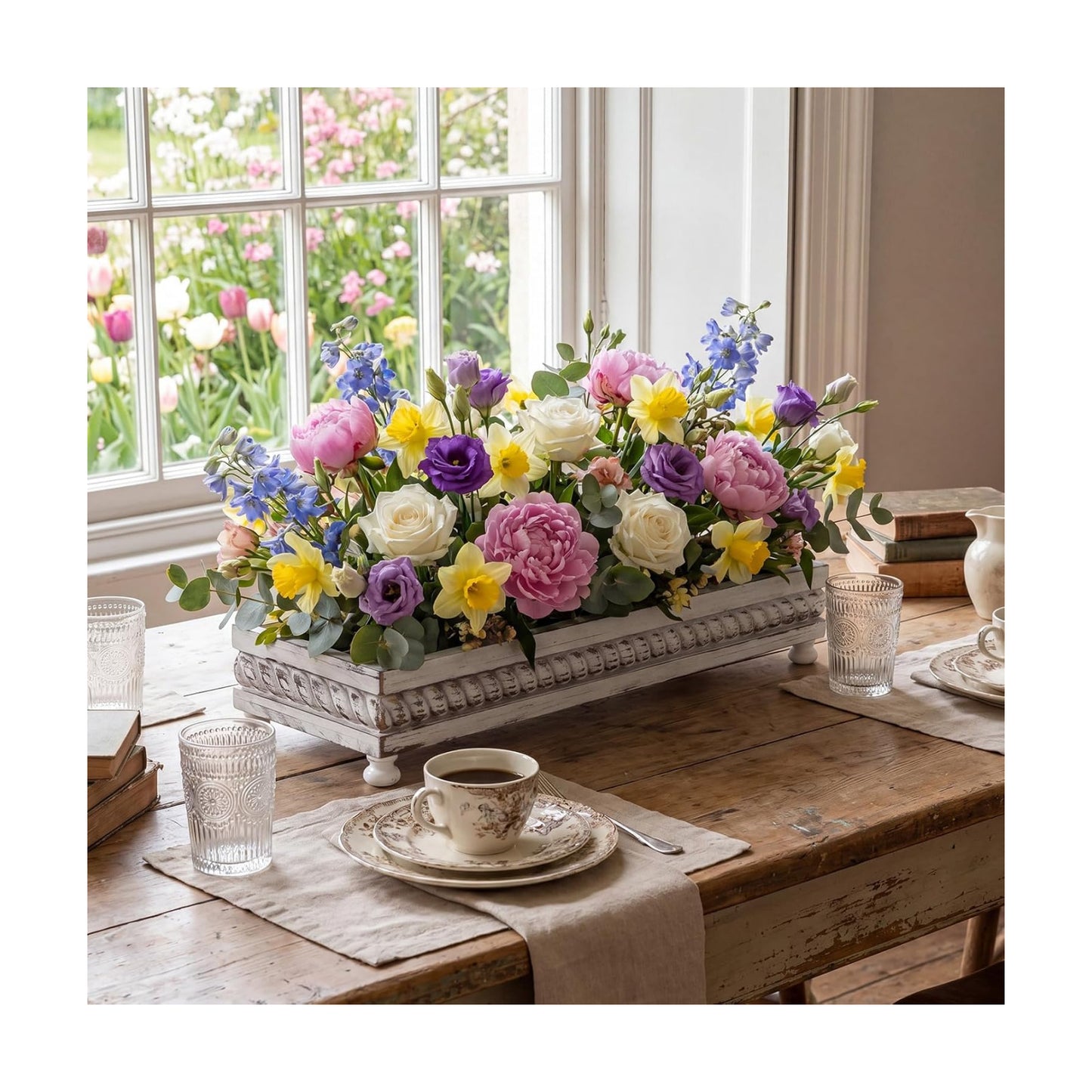 Spring Decorative Wooden Tables Centerpiece Tray / White / Set of 24