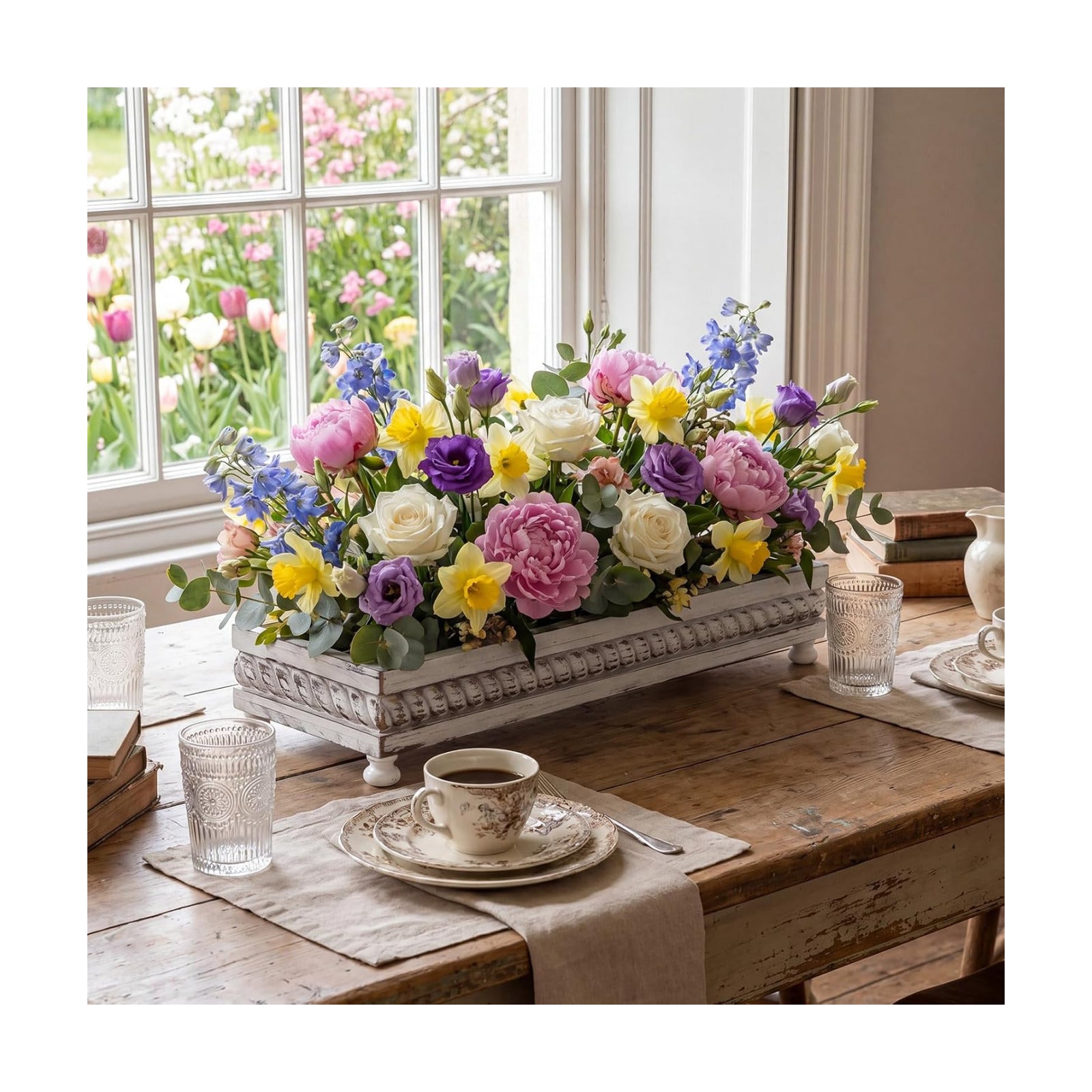 Spring Decorative Wooden Tables Centerpiece Tray / White / Set of 24