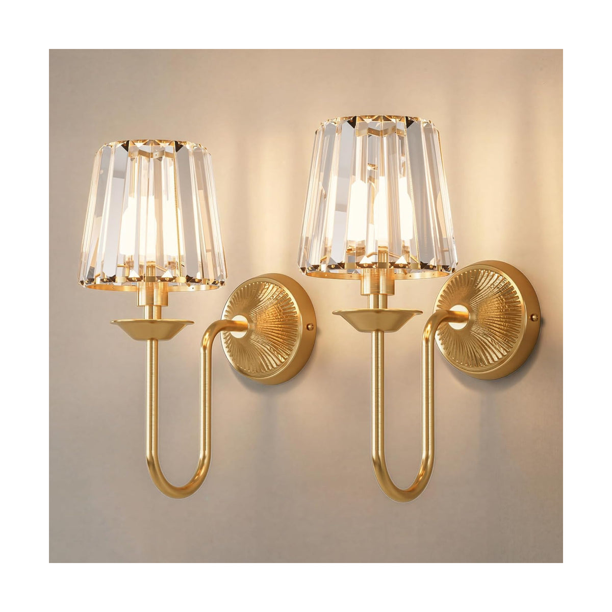 Gold Battery Operated Wall Sconces Set of Two, Crystal Wireless Rechargeable Wall Lights with Remote, Dimmable 3 CCT
