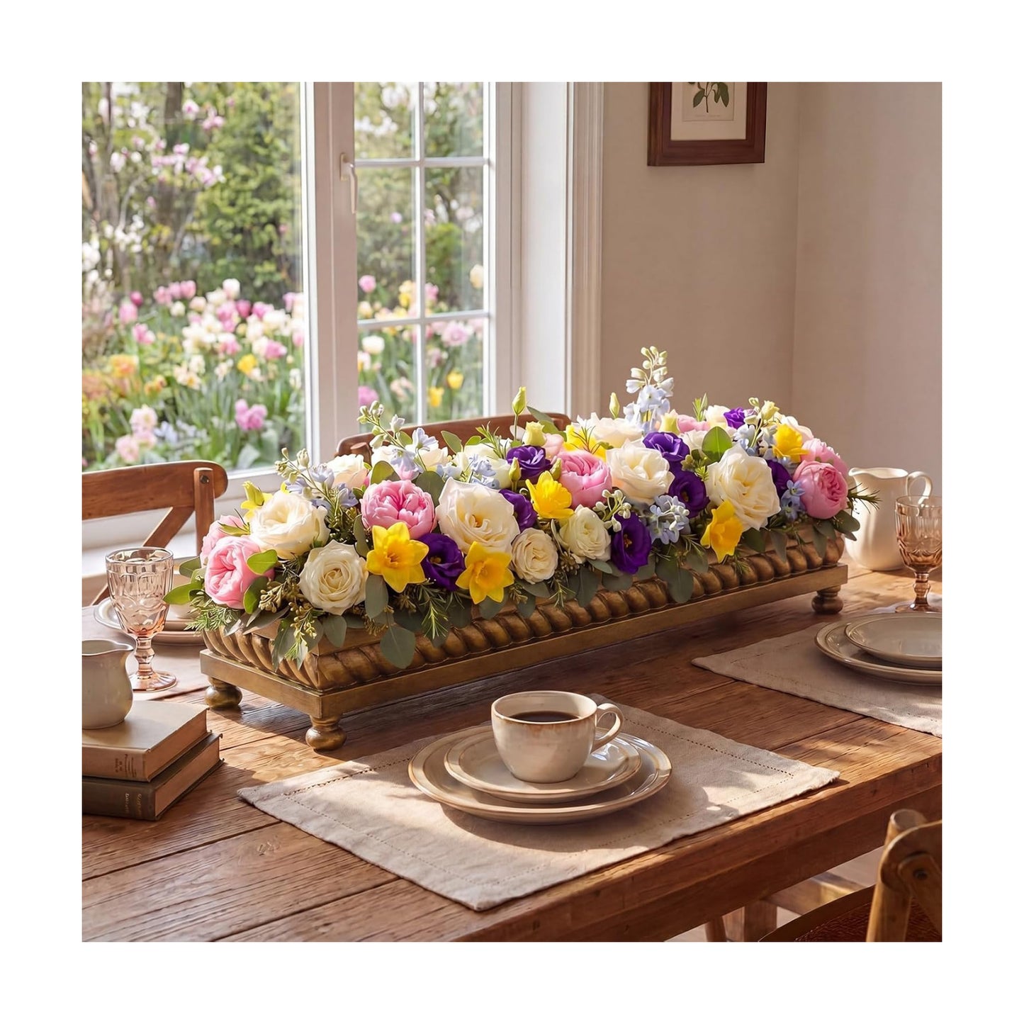 Spring Decorative Wooden Tables Centerpiece Tray / Brown / Set of 24
