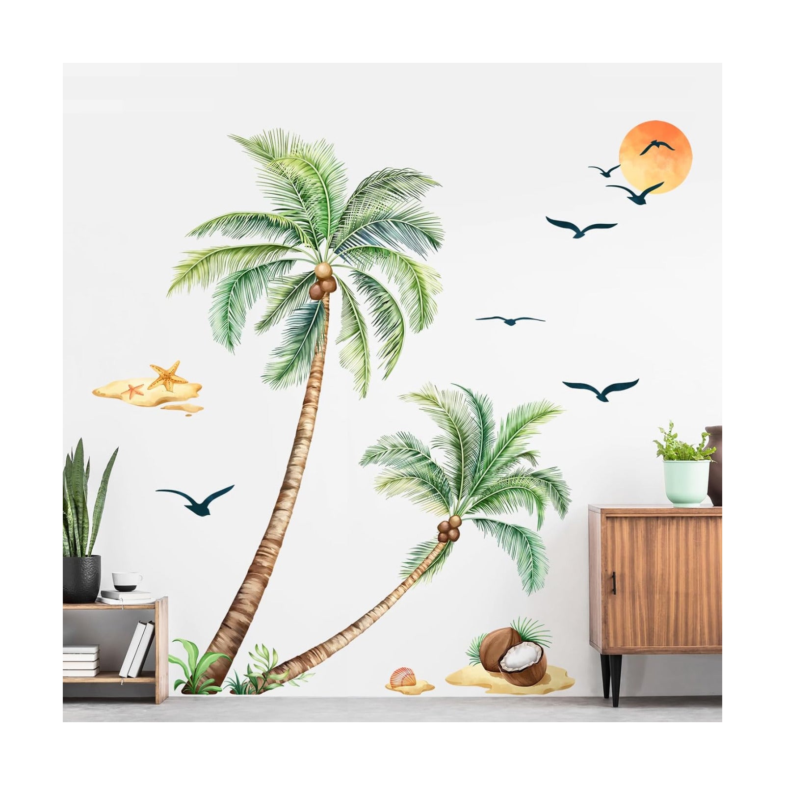 Tropical Wall Decals Peel and Stick Palm Leaves Summer Beach Wall Art Stickers / Palm Tree / Green