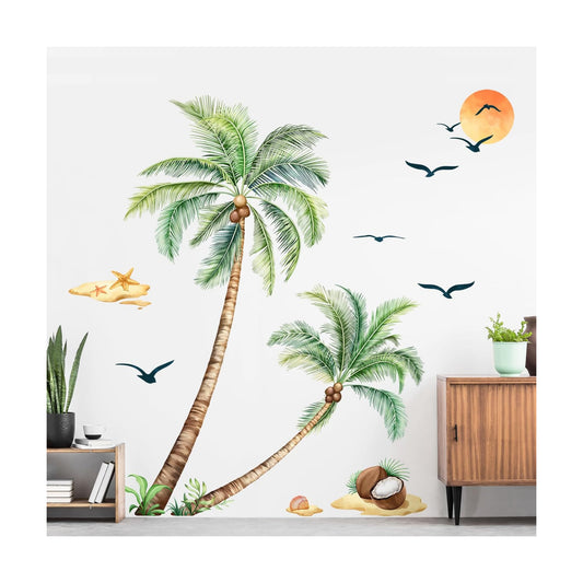 Tropical Wall Decals Peel and Stick Palm Leaves Summer Beach Wall Art Stickers / Palm Tree / Green
