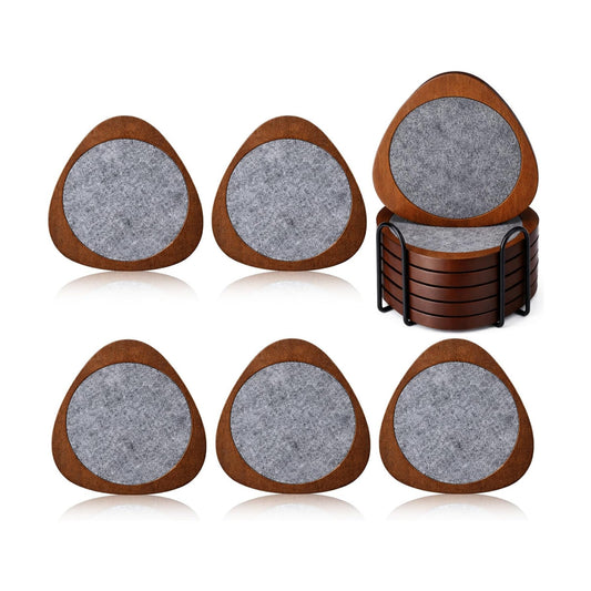 Stackable Holder Vintage Felt Coasters Decorative / Gray / Set of 6
