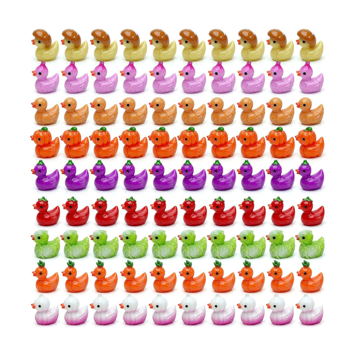 50 Pcs Vegetable Mini Resin Ducks Tiny Veggie Duck Figures Bulk