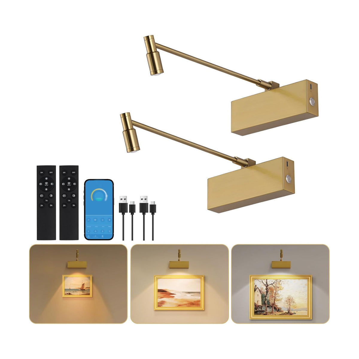 Wireless Picture Light for Wall with Adjustable LED Beam, 8000mAh Rechargeable Art Light for Paintings, Dimmable and