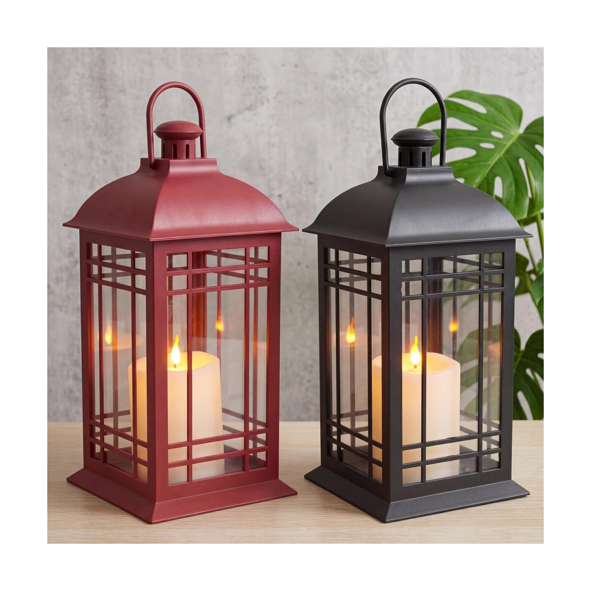 Wallsky Lanterns Decorative Indoor with LED Flickering Flameless Candles