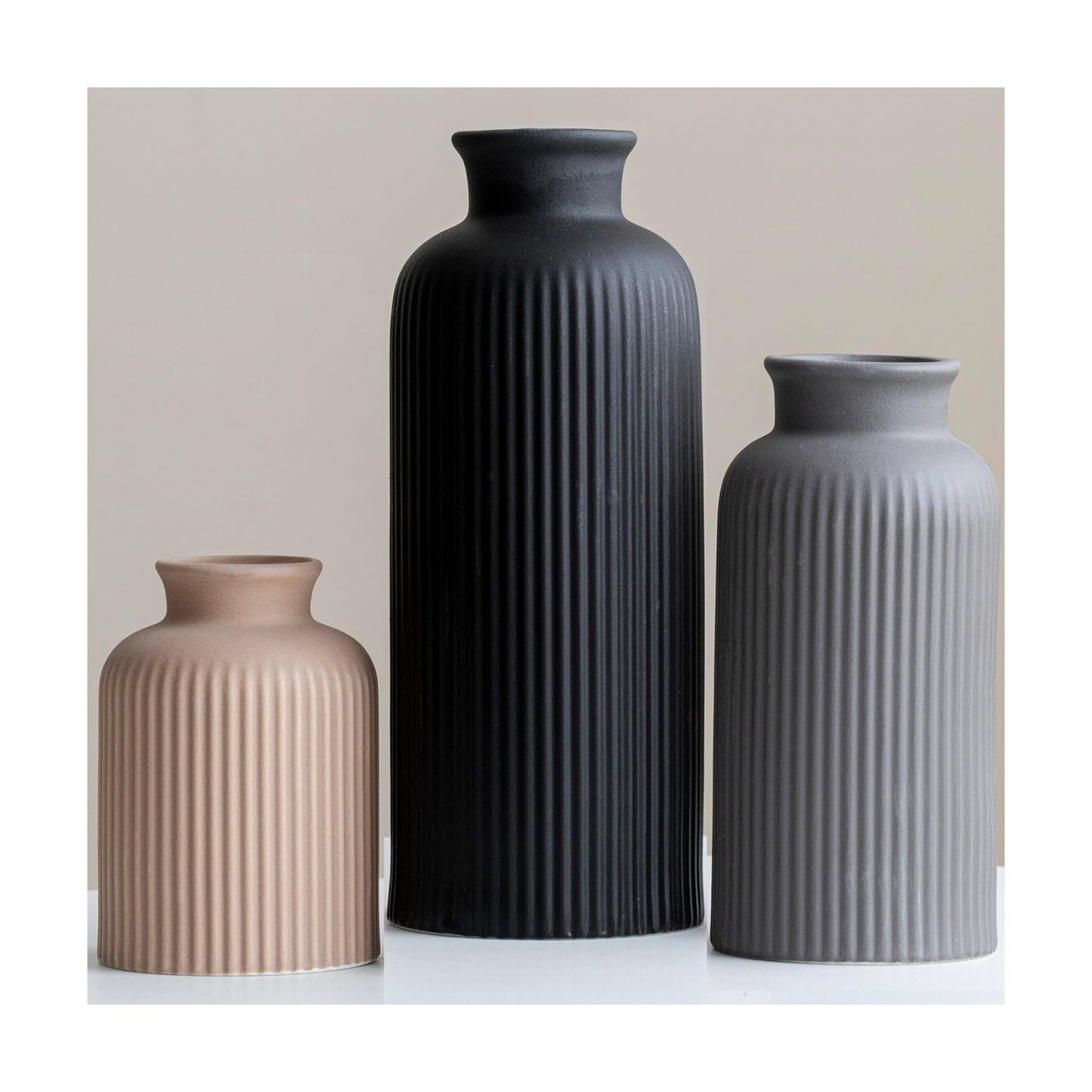 Large Modern Ceramic Vase Set / Large Black Mix / 10 Inch