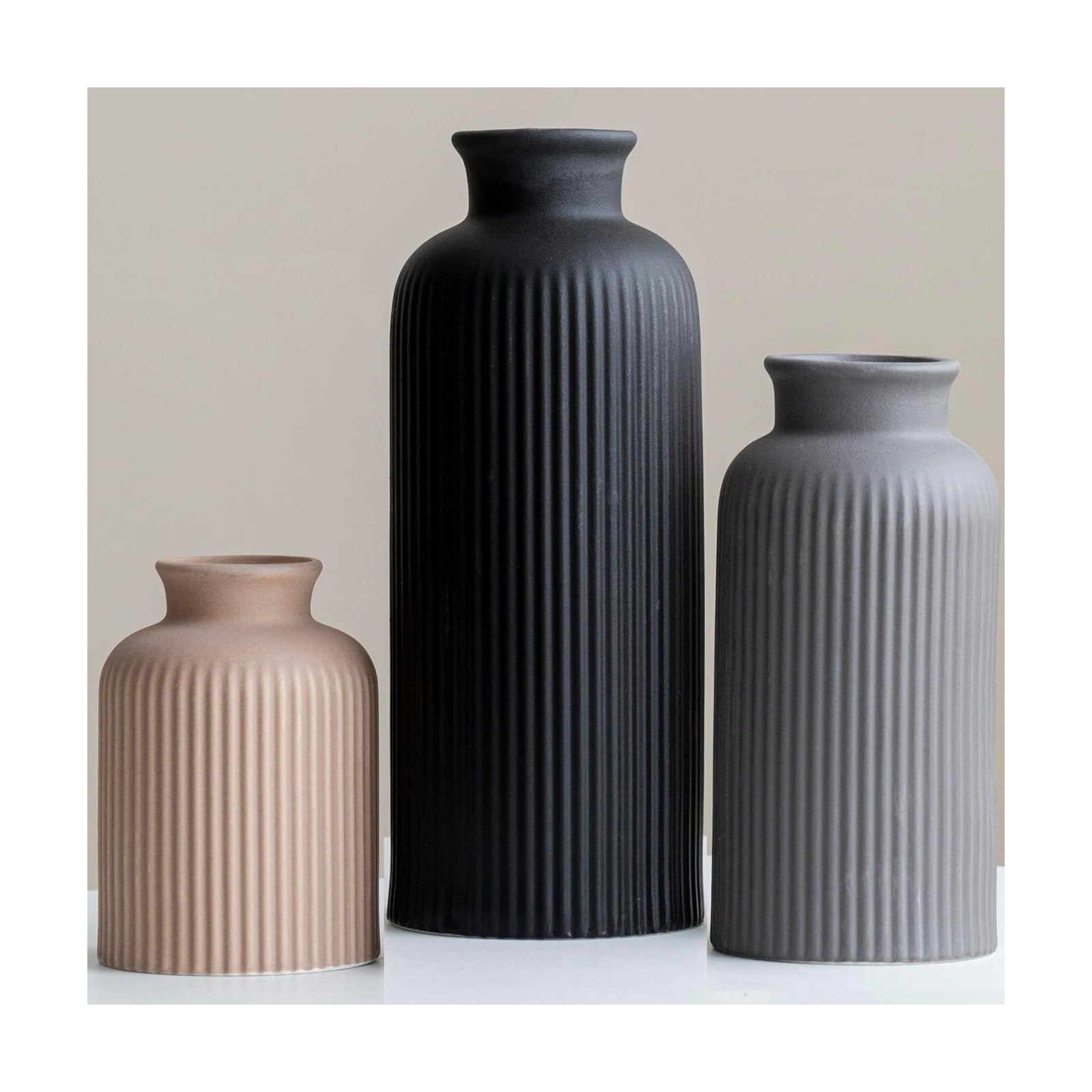 Large Modern Ceramic Vase Set / Large Black Mix / 10 Inch