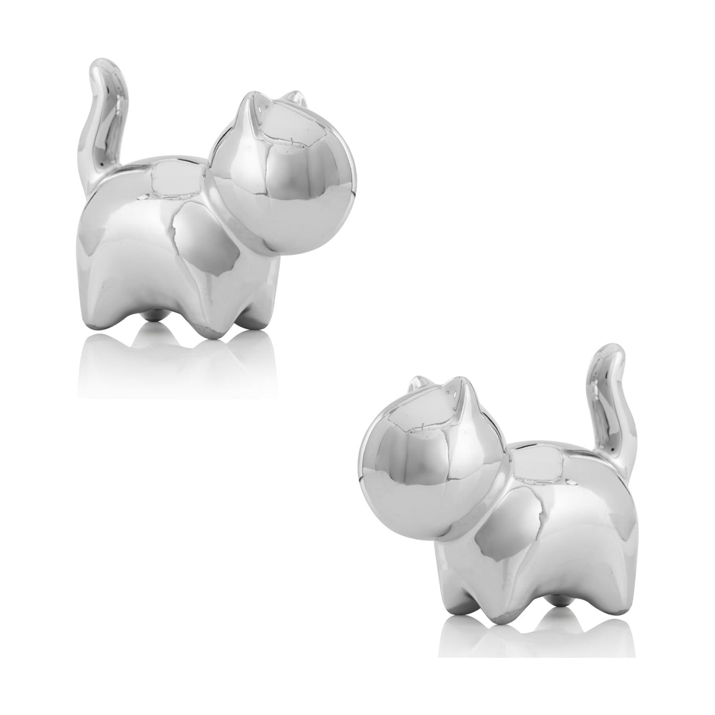 Small Ceramic Cat Statues / Silver / 3 Inch / Set of 2