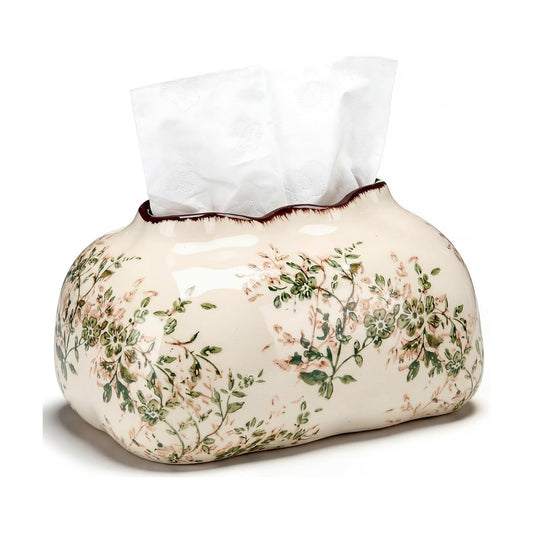 Vintage Floral Ceramic Tissue Box Cover Chinoiserie Decorative Tissue Holder Rustic / Retro