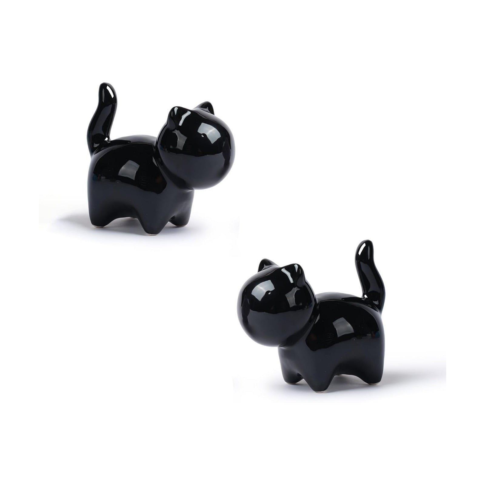 Small Ceramic Cat Statues / Black / 3 Inch / Set of 2