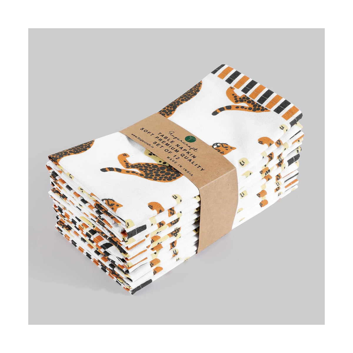 FINGERCRAFT Cloth Napkins Set of 12 Cotton Linen, 20x20 Inc, Leopard Print | Mitered corner, washable, soft, absorbent