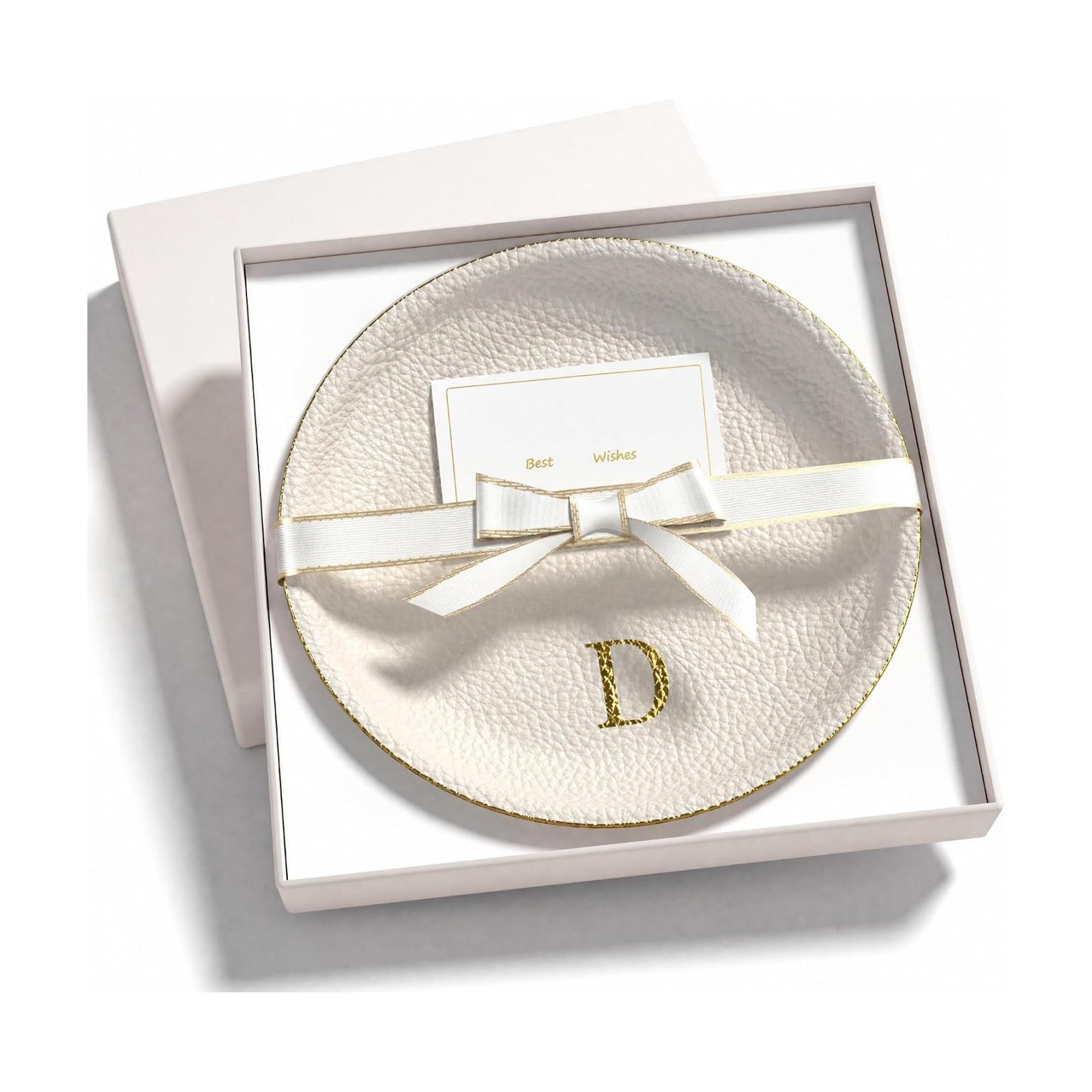 Shatterproof Vegan Leather Ring Holder / Cream Letter D