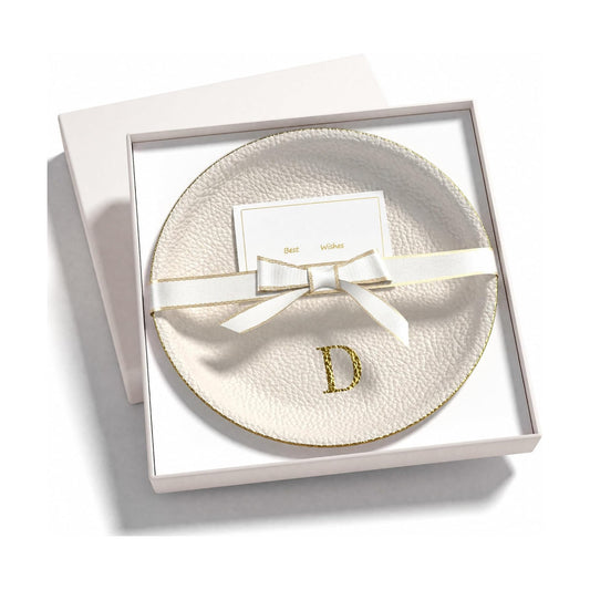 Shatterproof Vegan Leather Ring Holder / Cream Letter D