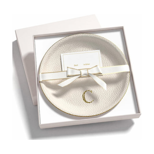 Shatterproof Vegan Leather Ring Holder / Cream Letter C