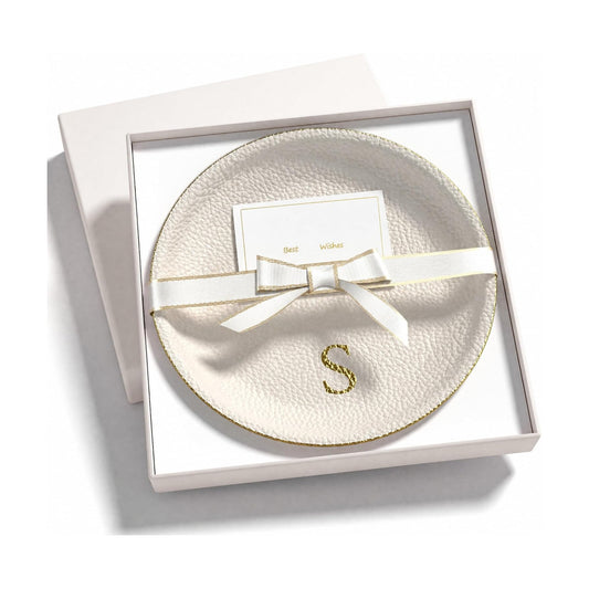 Shatterproof Vegan Leather Ring Holder / Cream Letter S