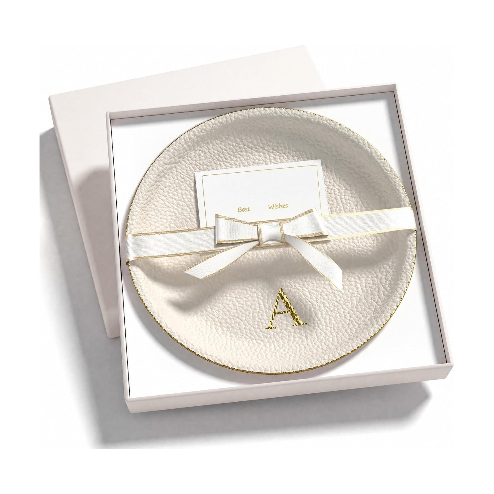 Shatterproof Vegan Leather Ring Holder / Cream Letter A
