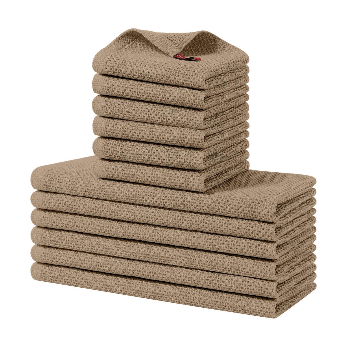 Homaxy 12 Pack 100% Cotton Kitchen Towels and Dishcloths Set, Tan | 12 x 12 Inches and 13 x 28 Inches Kitchen Towels