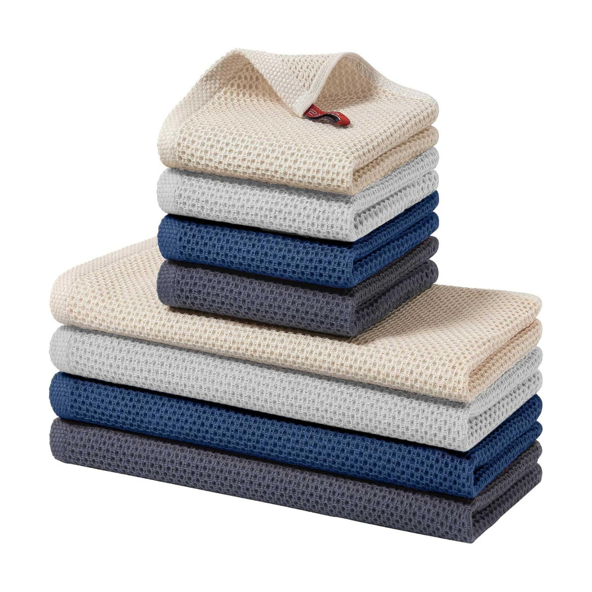 Homaxy 8 Pack 100% Cotton Kitchen Towels and Dishcloths Set, Assorted | 12 x 12 Inches and 13 x 28 Inches Kitchen