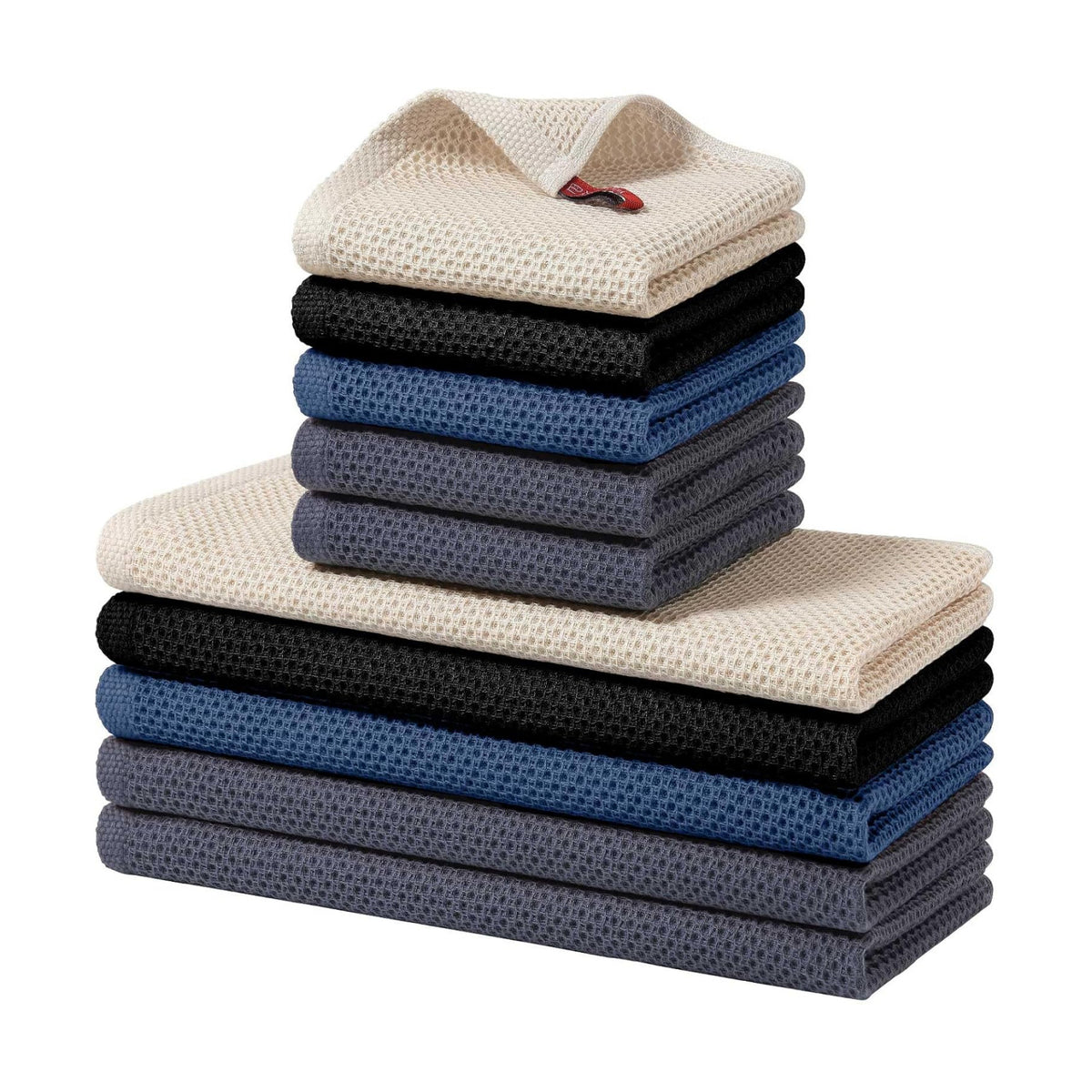 Homaxy 10 Pack 100% Cotton Kitchen Towels and Dishcloths Set, Multicolor | 12 x 12 Inches and 13 x 28 Inches Kitchen