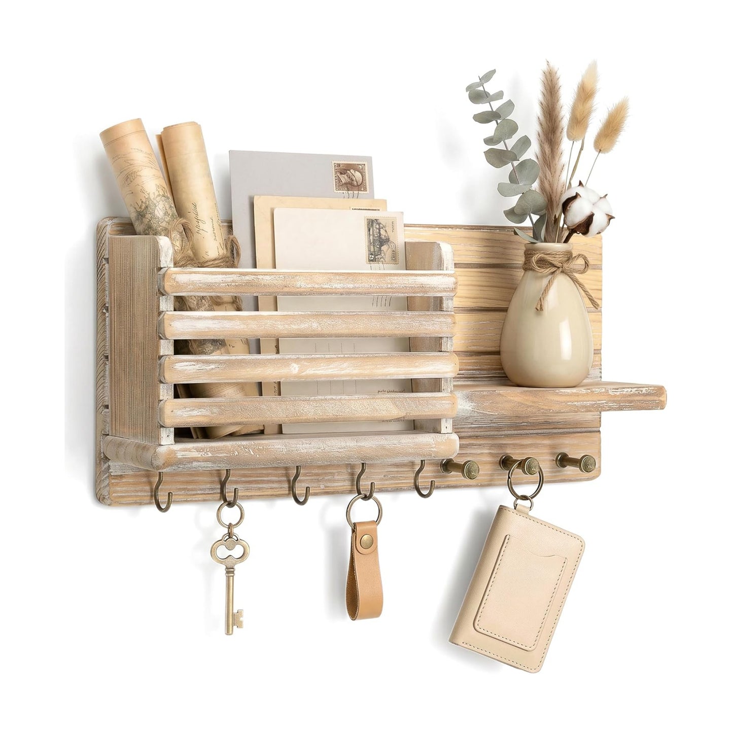 Pine Wood Key Holder Wall Mount / Natural Wood