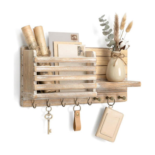 Pine Wood Key Holder Wall Mount / Natural Wood