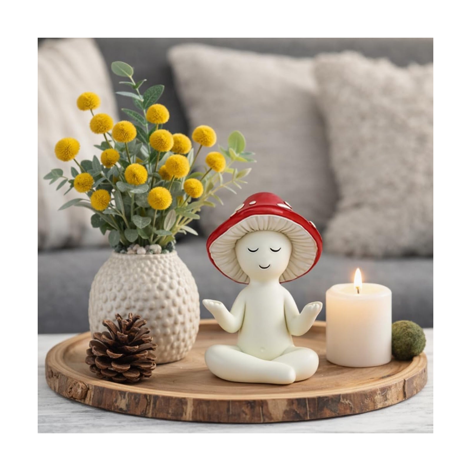 Meditation Mushroom Statue Yoga Mushroom Figurine Tabletop Decor / Red