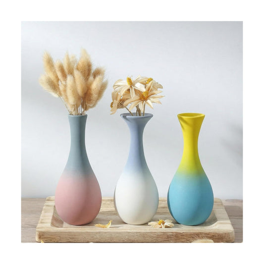 Handmade Ceramic Bud Vase -Gradient Matte Vase for Decor / Vibrant Multicolor / Set of 3