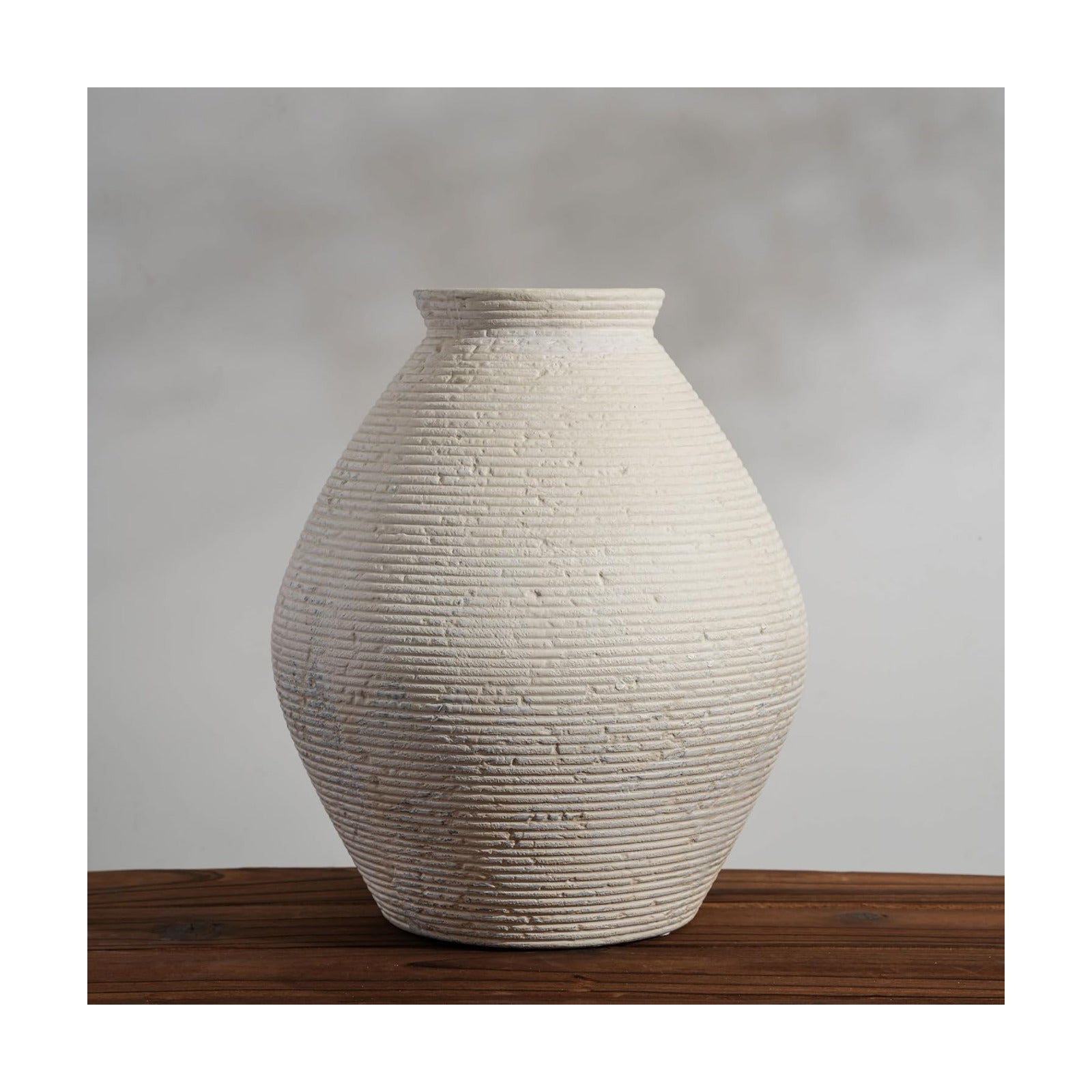 Rustic Ribbed Textured Floor Vase / Off-white-11.8 Inch Large / 11.8 Inch